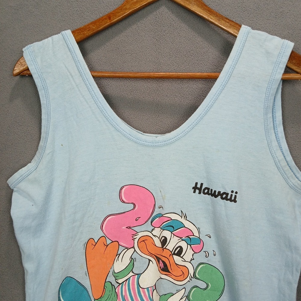 Super Shirt Tank Top Womens Large Light Blue Cotton Graphic Hawaii Duck - Picture 3 of 12